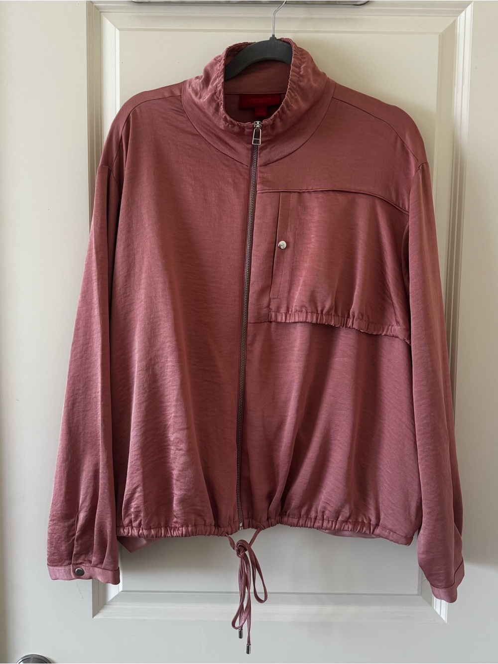 Jennifer Lopez Dusty Rose Zip-Front Bomber Jacket